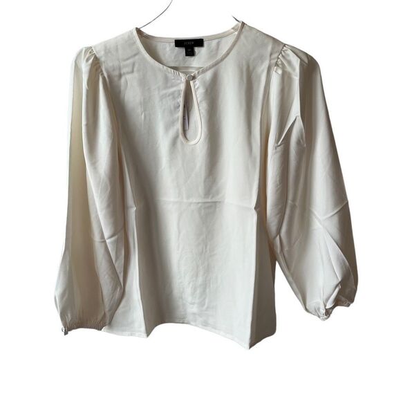 J Crew Puff-sleeve satin-back crepe top ivory PS NEW - Picture 4 of 14